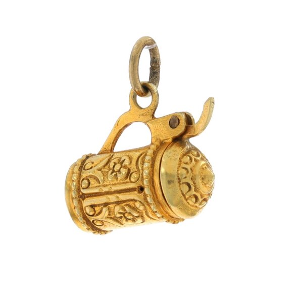 Yellow Gold Vintage Floral Beer Stein Charm 14k Brewery Drink Beverage Lid Moves